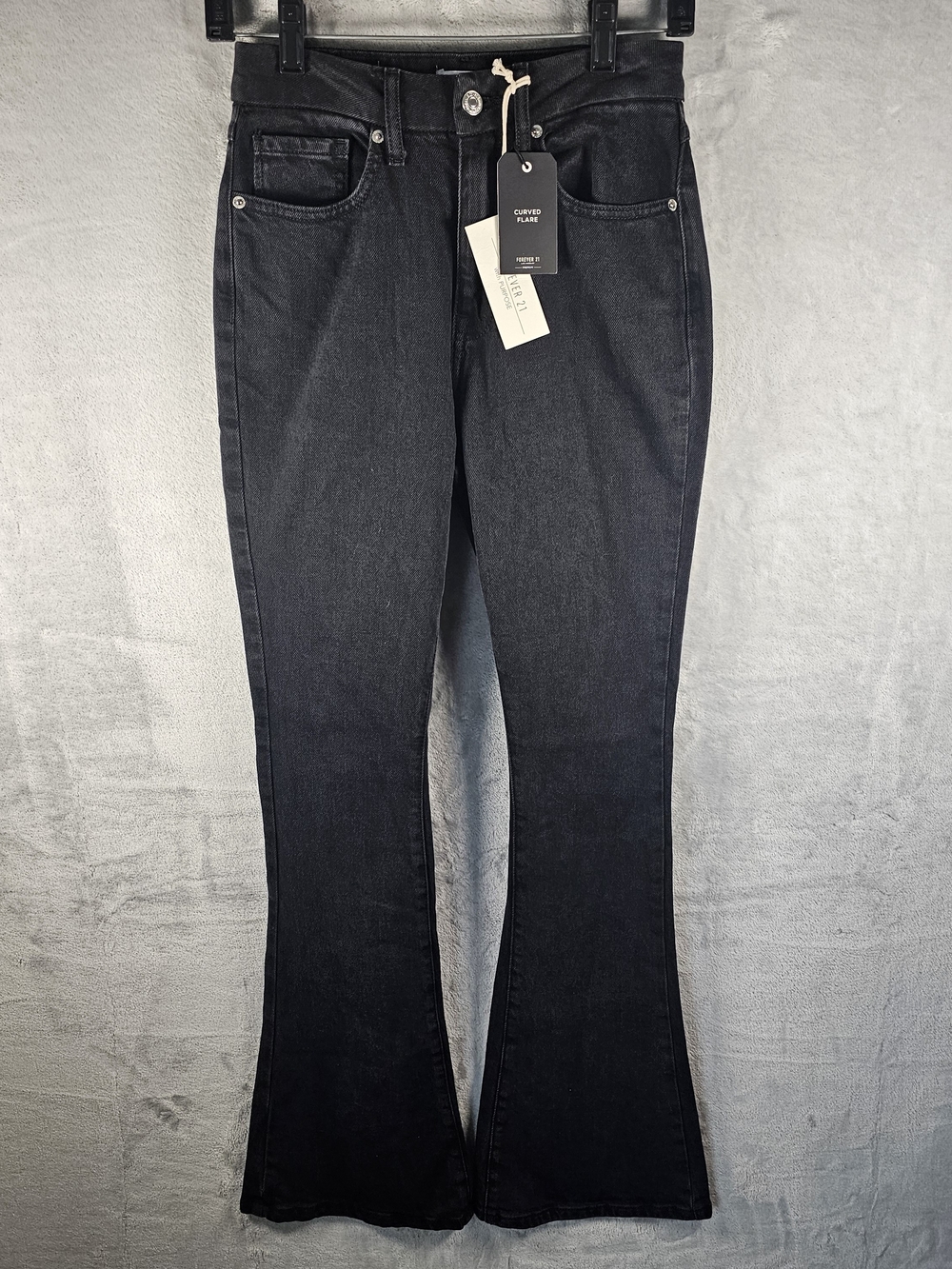 Forever 21 Sz. 24 Women's Black Premium Curved Flare Cotton Stretch Jeans NWT